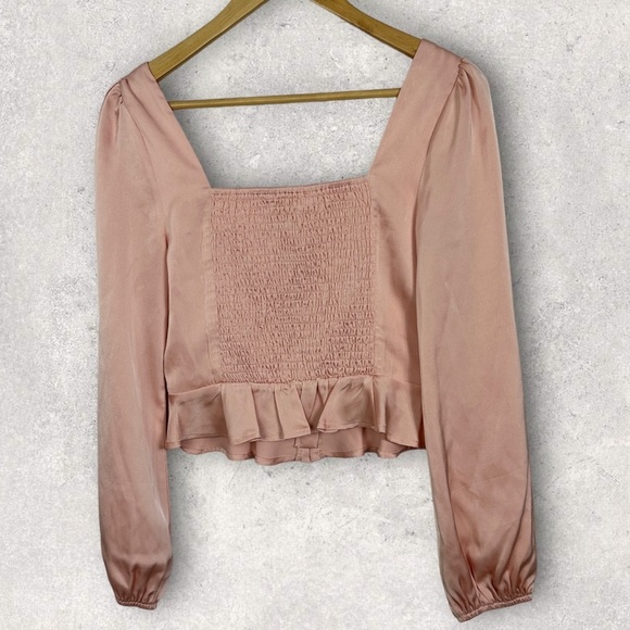 NEW ASTR Corset Peplum Top Blouse‎ Size Small Long Sleeves Romantic Baby Pink S - Picture 6 of 14